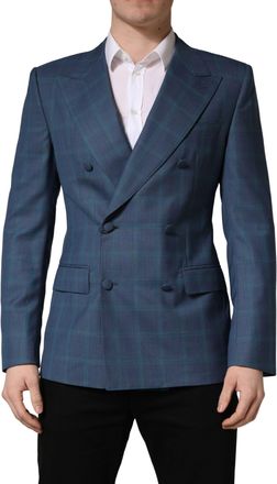 Dolce & Gabbana Blue Checked Double Breasted Men Suit Mens Jacket