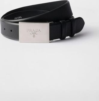 Prada textured leather belt - men - Saffiano Leather - 90 - Black