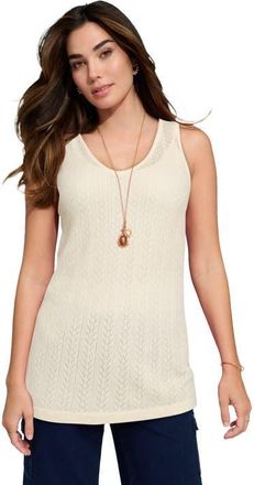 Roaman's Plus Size Pointelle V Neck Ribbed Trim Tank in Ivory at Nordstrom, Size Medium