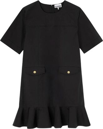 Ganni Kleedjes, Dames, Zwart, S, Katoen, Stretch Katoenen Mini Jurk