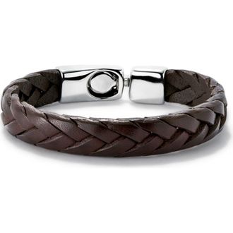 UNOde50 Braided Leather Clasp Bracelet in Brown at Nordstrom, Size X-Large