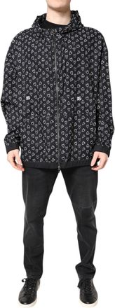 Dolce & Gabbana Mens Black Heart Print Hooded Windbreaker Jacket Cotton Clothing