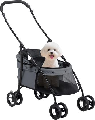OEM Cochecito Para Perros Peque&ntilde;os Plegable Con Ventanas De Malla Coj&iacute;n Lavable Correas De Seguridad Y Marco De Acero Gris