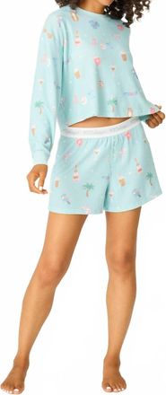 PJ Salvage Boyfriend Boxer Ornament Print Shorts Set In Light Mint