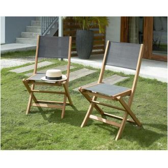 OEM Lot De 2 Chaises En Bois Dacacia Fsc Et Textilene - Gris