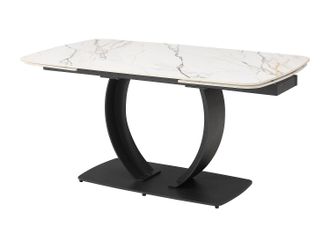 Vente-Unique Mesa extensible de comedor para 6 a 10 personas en cer&aacute;mica y metal negro - Efecto m&aacute;rmol blanco - OLIFIA de Maison C&eacute;phy