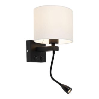 QAZQA Moderno Aplique Moderno Negro Con Pantalla Blanca - Brescia Acero /textil Redonda Incluye Led Max. 1 X 40 Watt - Qazqa