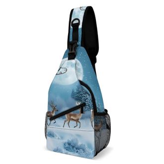 Generic Santa Flying Christmas Night Unisex Shoulder Bags Casual Crossbody Chest Bag Sling Backpack for Hiking Cycling Travel