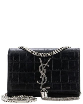 Saint Laurent Black Croc-Embossed Calfskin Leather Tassel Kate, Never Carried (Authentic Pre-Loved)