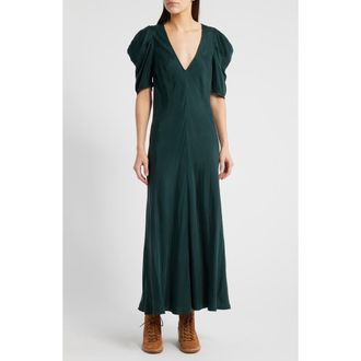 The Great. The Century Puff Sleeve Dress in Winter Pine at Nordstrom Rack, Size 2 (Fits Like 8-10 Us)