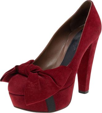 Marni Red Suede Bow Platform Pumps