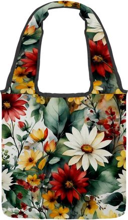 Generic Floral with Leaves Reversible Canvas Shoulder Tote - Double-Sided Print, 12oz Cotton, 27cm Drop, Fold-Flat Bag for Travel, Shopping, Street Outings