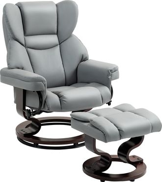 HOMCOM PU Leather Manual Reclining Armchair Footstool Padded Seat Light Grey | TJ Hughes