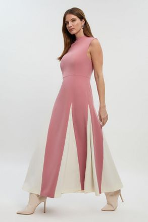 Karen Millen Womens Petite Compact Stretch Tailored Colour Block Full Skirted Midi Dress - Rose - Size 10 UK