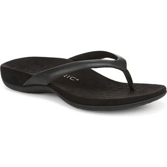 Vionic Dillon Flip Flop in Black Leather at Nordstrom Rack, Size 9