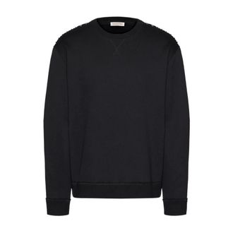 Valentino Sweatshirts, male, Black, XL, Black Untitled Sweatshirt with Studs