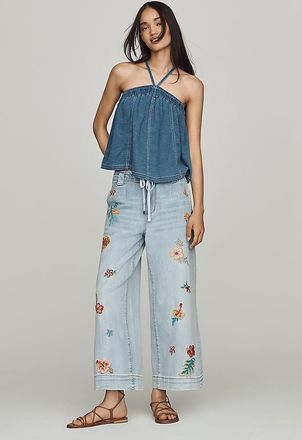 Free People Tie-Front High-Rise Wide-Leg Jeans