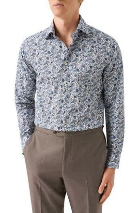 Eton Slim Fit Paisley Print Cotton Dress Shirt in Medium Blue at Nordstrom Rack, Size 16.5