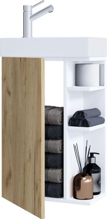 ebuy24 Ebuy24 - Set Vcm De 2 Piezas Lavadero Para Invitados Wc Ba&ntilde;o Para Invitados Lavabo Muebles De Ba&ntilde;o Set De Ba&ntilde;o - Lumia (blanco / Roble De Miel)