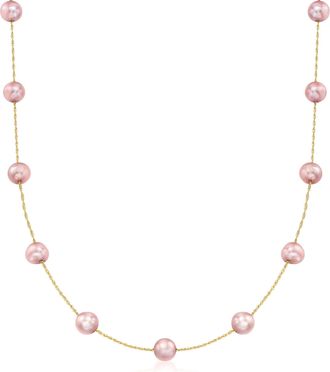 Ross-Simons 6-6.5mm Pink Cultured Pearl Station Necklace in 14kt Yellow Gold