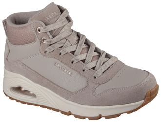 Skechers Keilsneaker SKECHERS UNO-STACRE SHINE, Damen, Gr. 36, taupe, Lederimitat, Textil, Veloursleder, Schuhe Keilsneaker, High Top Sneaker, Schn&uuml;rboots mit 