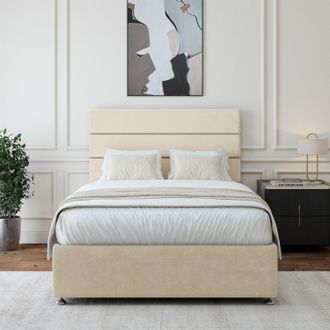 Bedmaster Luxury Velvet 4 Drawer Divan Base & Lined Headboard in Natural | Size: Super King