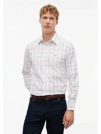 Tommy Hilfiger Mens Regular Fit Windowpane Shirt - Optic White - XXL
