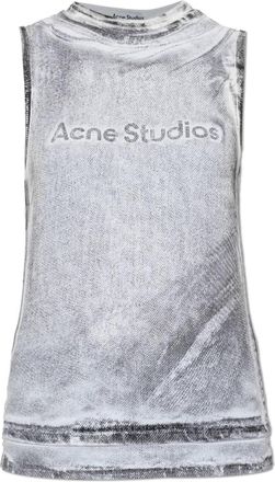 Acne Studios Tanktop met gelaagd logo - Dames - Tops zonder mouwen - Grijs - M - Katoen - Tops