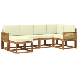 vidaXL Conjunto De Sof&aacute;s De Exterior 6 Pcs Natural Y Crema Poli&eacute;ster Vidaxl