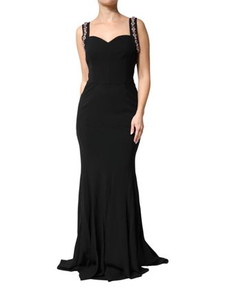 Dolce & Gabbana Black Embellished Bodycon Long Gown Womens Dress