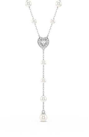 Swarovski x Ariana Grande Capsule Crystal Heart & Faux Pearl Station Y-Necklace in White Gold at Nordstrom