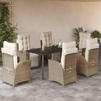vidaXL Set Comedor De Jard&iacute;n 7 Pzas Con Cojines Rat&aacute;n Sint&eacute;tico Beige Vidaxl