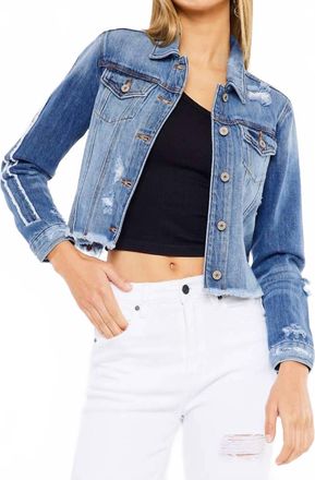 Kancan Destructed Crop Denim Jacket In Medium Wash