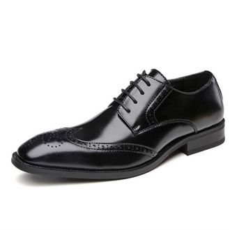 Generic Dress Oxford Shoes for Men Lace Up Wing Tip Brogue Derby Shoes Cowhide Anti-Slip Block Heel Non Slip Low Top Slip Resistant Prom(Black,6.5 UK)