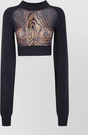 Jean Paul Gaultier ribbed long sleeves cropped sweater with sheer panel