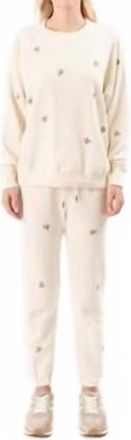 The Great. Stadium Sweatpant With Embroidered Roses In Washed White