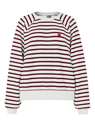 Pieces Sweatshirt PIECES PCGRETA LS EMB UB SWEAT FC, Damen, Gr. M, cloud dancer stripes:tawny port, heart emb, Sweatware, Obermaterial: 78% Baumwolle, 22% Po