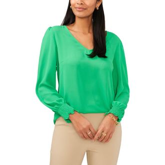 Chaus Smocked Cuff Top in Vivid Green at Nordstrom, Size X-Large