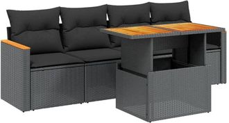 vidaXL Set De Muebles De Jard&iacute;n 5 Pzas Y Cojines Rat&aacute;n Sint&eacute;tico Negro Vidaxl