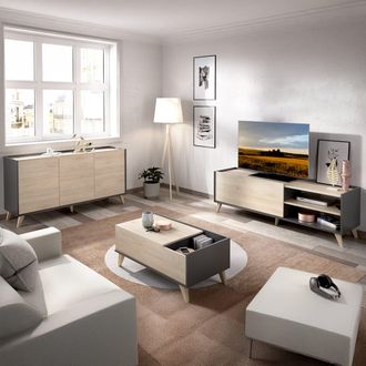 Dmora Set De Muebles De Sala Tuscola, Cajones, Modular, 5 Estantes, Roble Marr&oacute;n