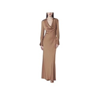 SIMKHAI Vestido Largo de Manga Larga con Cuello Escotado - Dresses - Mujer - Marr&oacute;n - M