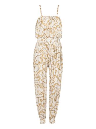 Balmain graphic-print jumpsuit - women - Polyester/Elastane - 42 - White