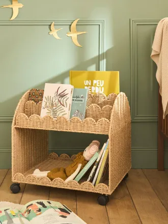 Vertbaudet B&uuml;cherregal auf Rollen FESTON klein Kinderzimmer Papierkordel beige