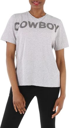 Filles A Papa Ladies T-Shirt Grey Distressed Cowboy Print, Brand Size 2