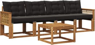 vidaXL Conjunto De Sof&aacute;s De Exterior 5 Uds. Natural Y Negro Vidaxl