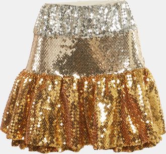 Paco Rabbane Gold Sequin Tiered Mini Skirt