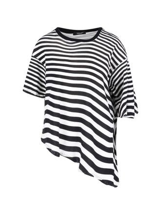 Undercover Black/White Asymmetrical Hem Striped T-Shirt