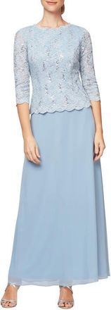 Alex Evenings Sequin Lace & Chiffon Gown in Skyblue at Nordstrom, Size 10