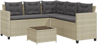 vidaXL Vidaxl - Sof&aacute; Jard&iacute;n Forma De L Con Mesa Y Cojines Rat&aacute;n Pe Gris Claro