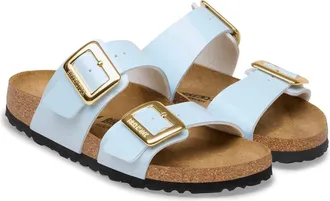 Birkenstock Womens Sydney Luxe Buckle Birko-Flor Sandal In Patent Baby Blue